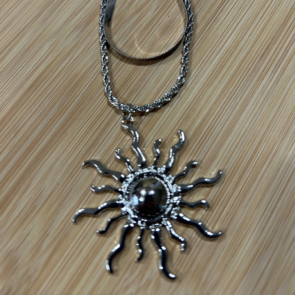Silver Sunburst Pendant Necklace, NEW in box
